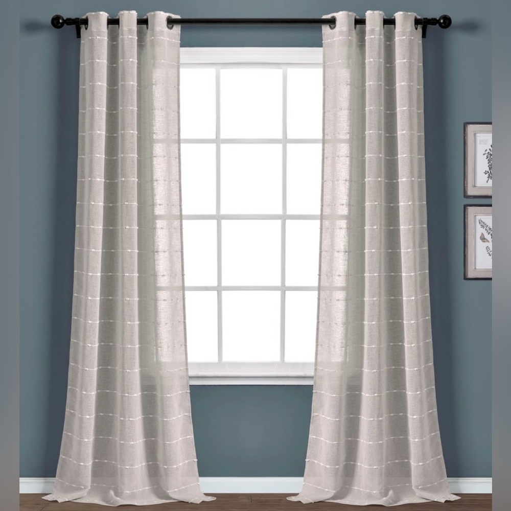 Lush Decor Farmhouse Textured Grommet Sheer Window Curtain Panel Pair 84" x 38"